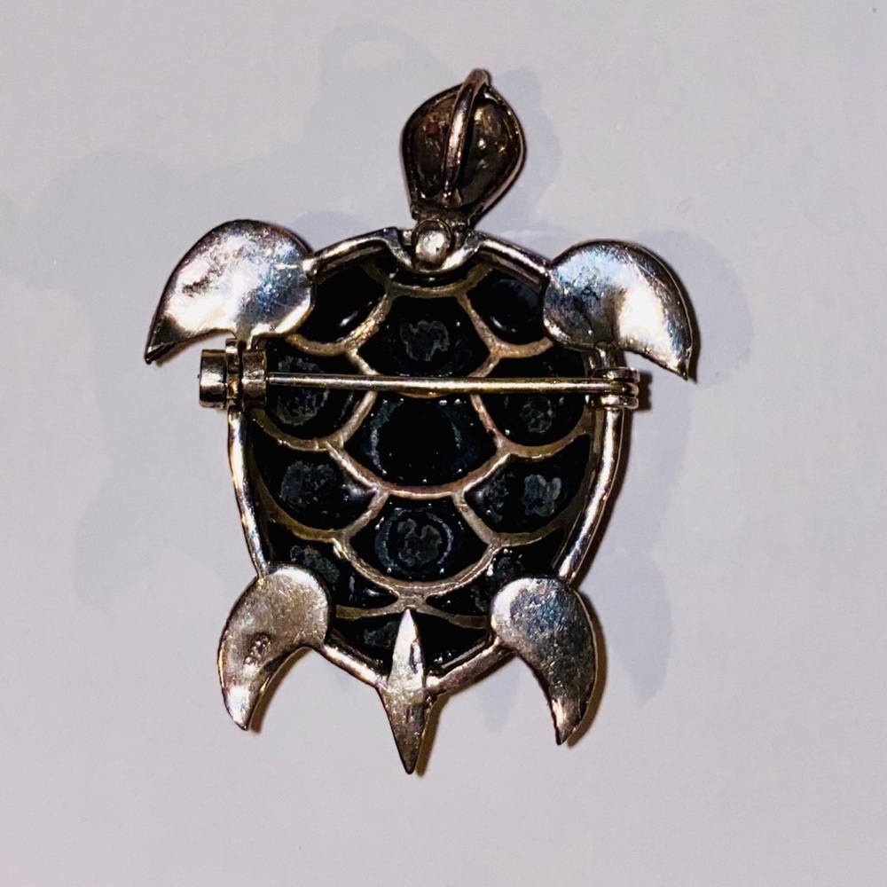NWT Sterling w Marcasite Sea Turtle black onyx brooch pin - Picture 2 of 3